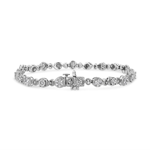Bids.com .925 Sterling Silver 1.0 Cttw Diamond Swirl Beaded Link Bracelet (I-J Color, I3-Promo Clarity) - 7.25" Inches Bracelets White Smoke White.Sterling Silver / 7.25