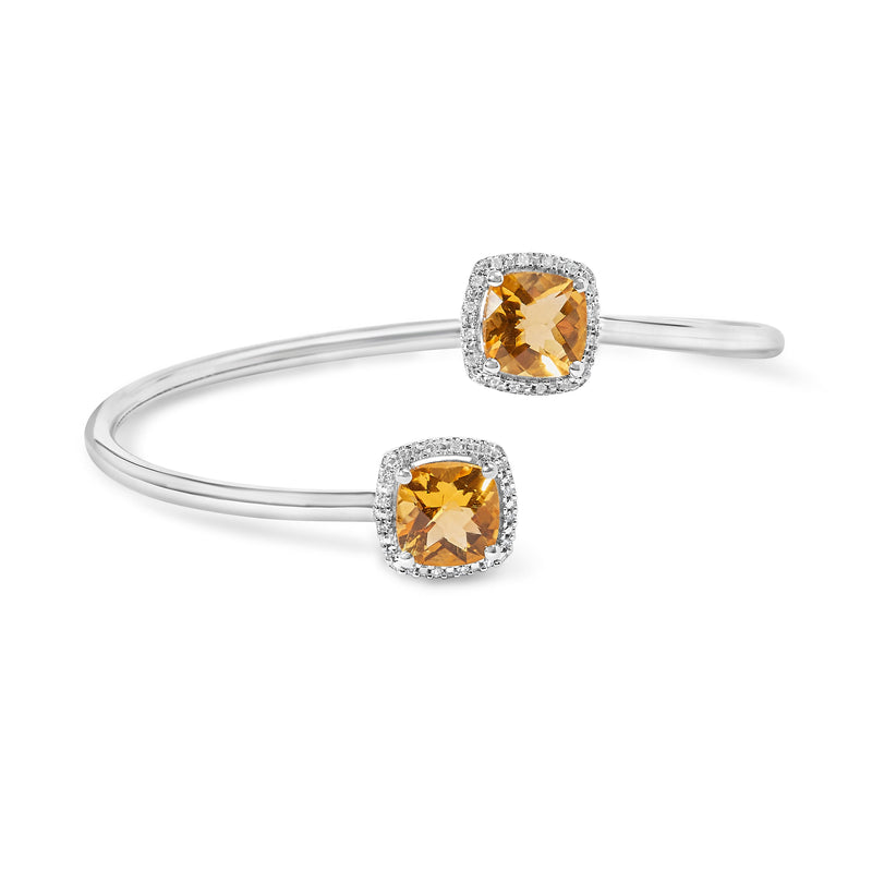 Bids.com .925 Sterling Silver 8mm Cushion Cut Yellow Citrine Gemstone and Diamond Accent Split Bypass Bangle Bracelet (H-I Color, SI1-SI2 Clarity)  - Fits up to 7.75" Inches Bracelets White Smoke White.Sterling Silver / 7.75