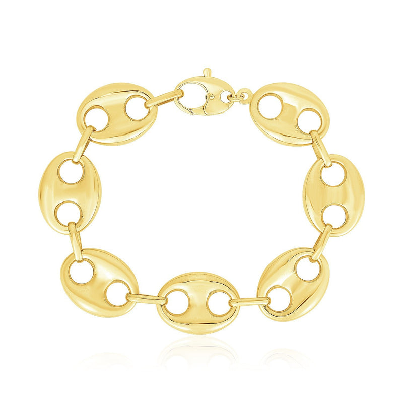 Bids.com 14k Yellow Gold High Polish Lite Puffed Mariner Link Bracelet (21 mm) Bracelets White Smoke 8 / Yellow Gold