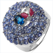 Bids.com 3.31 Carat Genuine London Blue Topaz , Ruby & Tanzanite .925 Sterling Silver Ring Rings White Smoke size 7.00,size 6.00,size 8.00,size 9.00