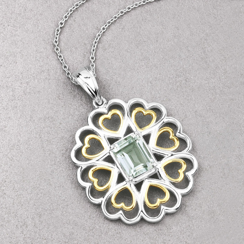 Bids.com 2.10 Carat Genuine Green Amethyst .925 Sterling Silver Pendant Pendants Gray