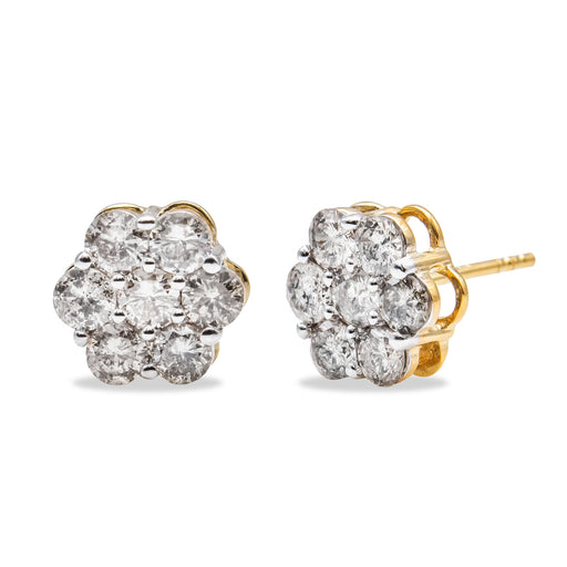 Bids.com 14K Yellow Gold 2.0 Cttw Diamond Floral Cluster Stud Earring with Screw Back (H-I Color, SI1-SI2 Clarity) Earrings White Smoke Yellow.Gold / 2