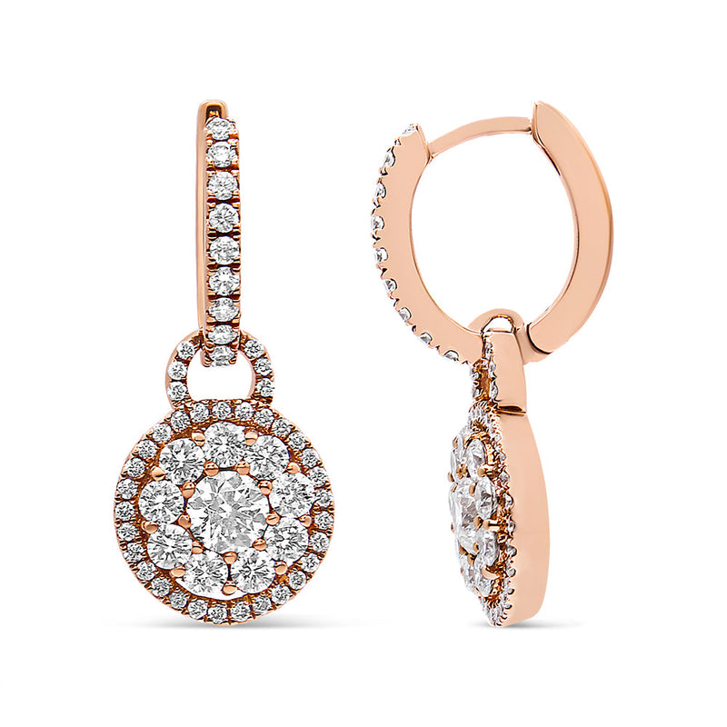Bids.com 18K Rose Gold 1 1/2 Cttw Round Shaped Diamond Composite Drop and Dangle Leverback Earrings (F-G Color, VS1-VS2 Clarity) Earrings White Smoke Rose.Gold / 1.54
