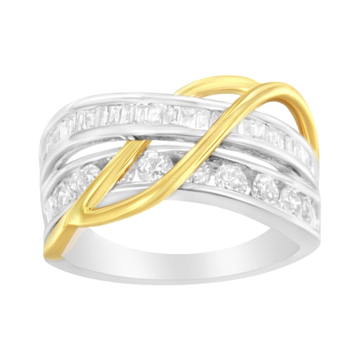 Bids.com 10K White and Yellow Gold 1 1/10 cttw Channel-Set Diamond Bypass Band Ring (J Color, I3 Clarity) - Size 7 Rings White Smoke 7 / YellowWhite.Gold,8 / YellowWhite.Gold,9 / YellowWhite.Gold,6 / YellowWhite.Gold