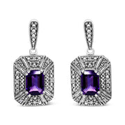 Bids.com .925 Sterling Silver Diamond Accent and 7x5mm Purple Amethyst Stud Earrings (I-J Color, I2-I3 Clarity) Earrings White Smoke White.Sterling Silver / 0.05