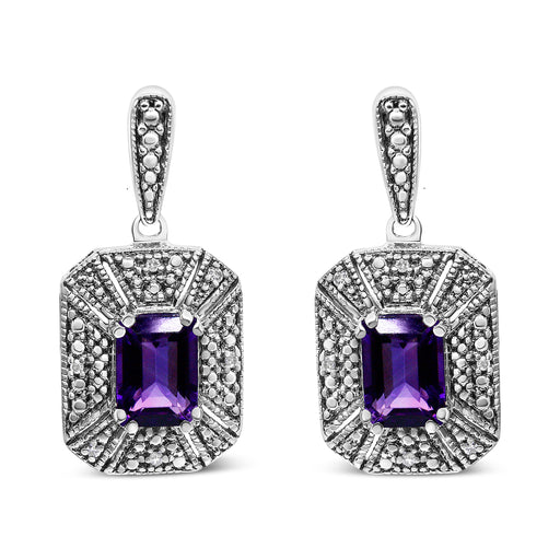 Bids.com .925 Sterling Silver Diamond Accent and 7x5mm Purple Amethyst Stud Earrings (I-J Color, I2-I3 Clarity) Earrings White Smoke White.Sterling Silver / 0.05