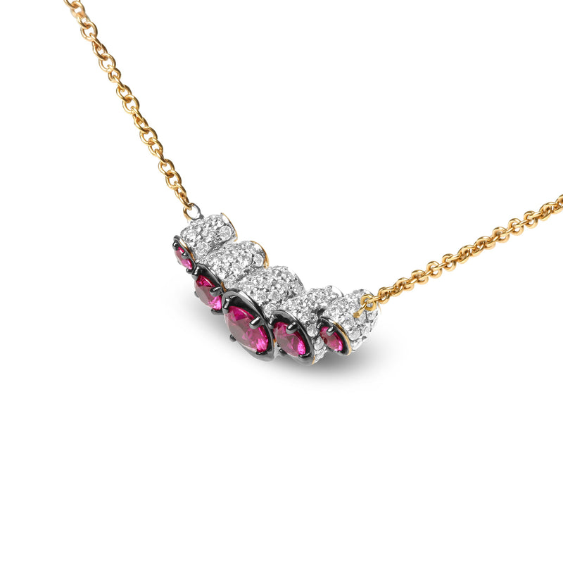 Bids.com 18K Rose Gold 3/4 Cttw Pave Diamonds and Graduated Red Ruby Gemstone Curved Bar Choker Necklace (G-H Color, SI1-SI2 Clarity) - Adjustable up to 14" - 16.5" Necklaces White Smoke Rose.Gold / 16.5