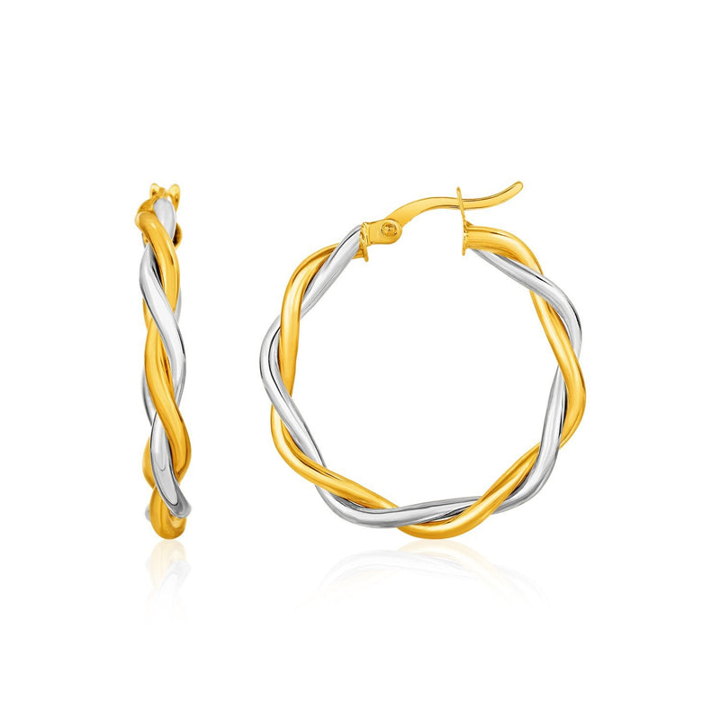 Bids.com Two-Tone Twisted Wire Round Hoop Earrings in 10k Yellow and White Gold Earrings White Smoke Two-Tone Gold