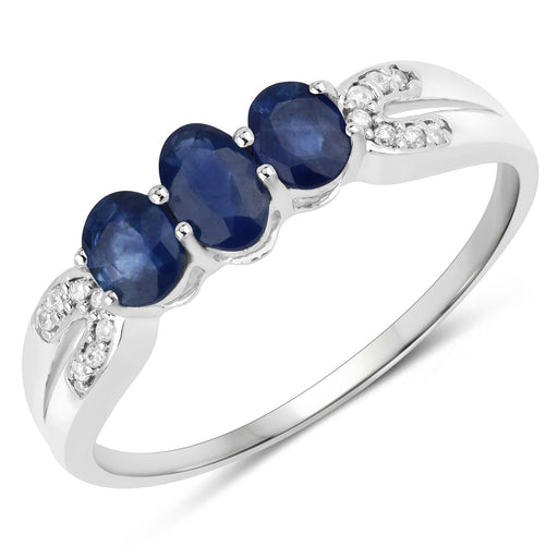 Bids.com 0.73 Carat Genuine Blue Sapphire and White Diamond 14K White Gold Ring Rings White Smoke size 6.00,size 7.00,size 8.00
