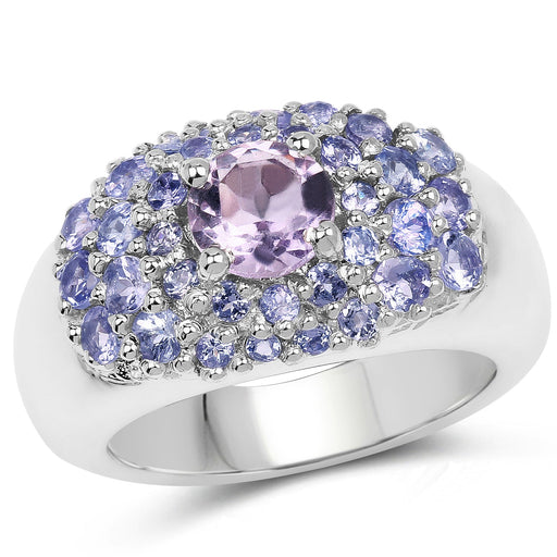 Bids.com 2.43 Carat Genuine Amethyst and Tanzanite .925 Sterling Silver Ring Rings White Smoke size 6.00,size 7.00,size 8.00,size 9.00