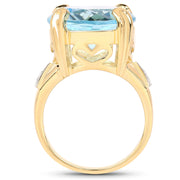 Bids.com 14K Yellow Gold Plated 12.98 Carat Genuine Blue Topaz and White Topaz .925 Sterling Silver Ring Rings White Smoke size 7.00,size 6.00,size 8.00,size 9.00