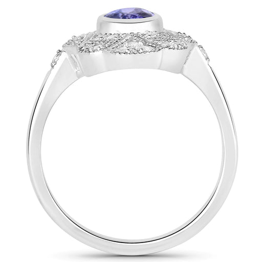 Bids.com 1.17 Carat Genuine Tanzanite and White Topaz .925 Sterling Silver Ring Rings White Smoke size 5.00,size 6.00,size 7.00,size 8.00,size 9.00,size 10.00