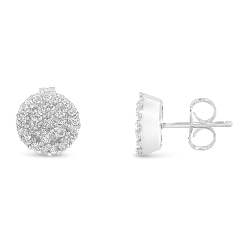 Bids.com 14K White Gold 1/2 Cttw Brilliant-Cut Diamond Halo-Style Cluster Round Button Stud Earrings (H-I Color, I1-I2 Clarity) Earrings White Smoke White.Gold / 0.5