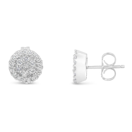 Bids.com 14K White Gold 1/2 Cttw Brilliant-Cut Diamond Halo-Style Cluster Round Button Stud Earrings (H-I Color, I1-I2 Clarity) Earrings White Smoke White.Gold / 0.5