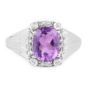 Bids.com 2.13 Carat Genuine  Amethyst and White Topaz .925 Sterling Silver Ring Rings White Smoke size 8.00,size 6.00,size 7.00,size 5.00,size 9.00