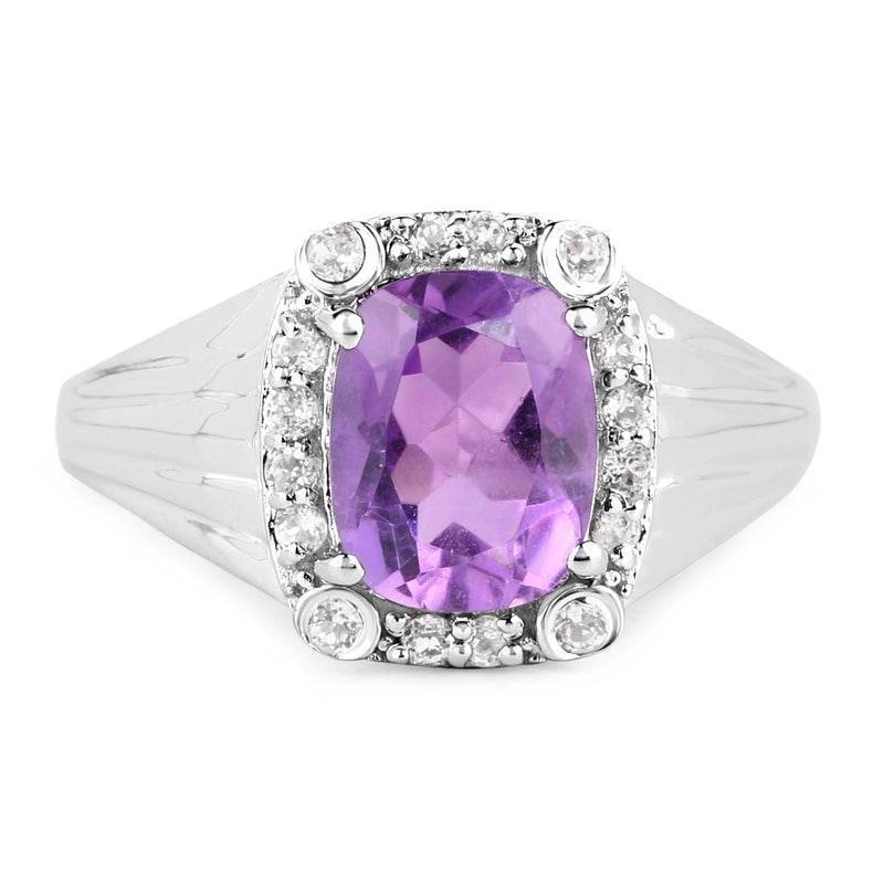Bids.com 2.13 Carat Genuine  Amethyst and White Topaz .925 Sterling Silver Ring Rings White Smoke size 8.00,size 6.00,size 7.00,size 5.00,size 9.00