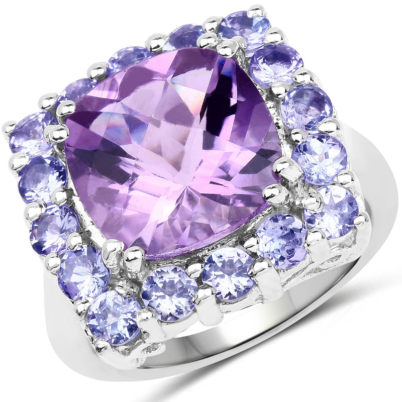 Bids.com 6.63 Carat Genuine Amethyst and Tanzanite .925 Sterling Silver Ring Rings White Smoke size 6.00,size 7.00,size 8.00,size 9.00,size 5.00