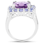 Bids.com 6.63 Carat Genuine Amethyst and Tanzanite .925 Sterling Silver Ring Rings White Smoke size 6.00,size 7.00,size 8.00,size 9.00,size 5.00