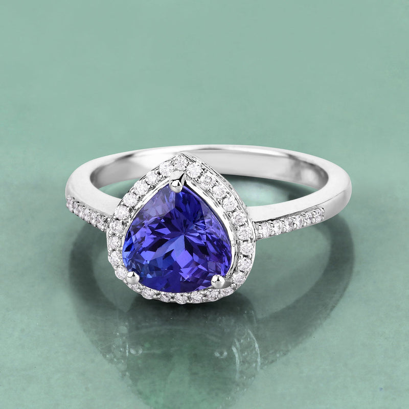 Bids.com 2.33 Carat Genuine Tanzanite and White Diamond 14K White Gold Ring Rings Dark Gray size 6.00,size 7.00,size 8.00