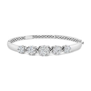 Bids.com 14K White Gold 2 1/2 Cttw Diamond Graduating Floral Cluster Bangle Bracelet (H-I Color, SI1-SI2 Clarity) - Fits Wrists up to 7.25" Bracelets White Smoke White.Gold / 7