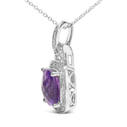 Bids.com .925 Sterling Silver 10X10 MM Cushion Purple Amethyst and Diamond Accent Halo 18" Pendant Necklace (I-J Color, I1-I2 Clarity) Necklaces White Smoke White.Sterling Silver / 18