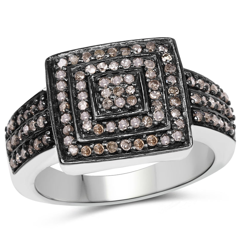 Bids.com 0.42 Carat Genuine Champagne Diamond .925 Sterling Silver Ring Rings White Smoke size 6.00,size 8.00,size 7.00,size 9.00,size 10.00