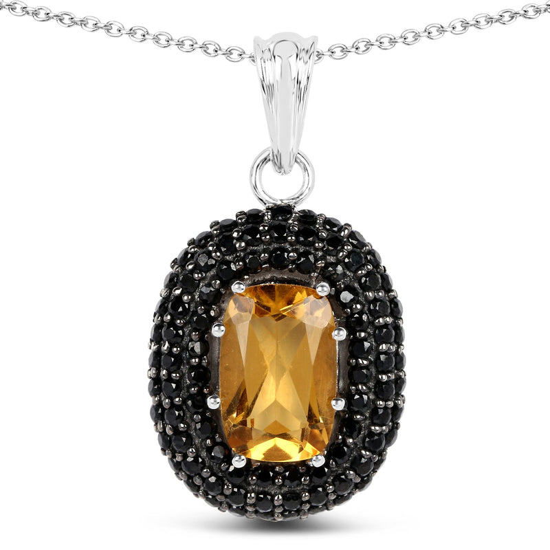 Bids.com 5.85 Carat Genuine Citrine and Black Spinel .925 Sterling Silver Pendant Pendants White Smoke