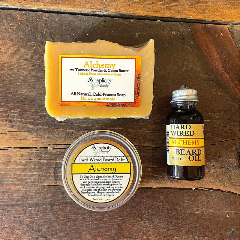 Soaplicity Bearded Trio Gift Set with Hard Wired Beard Oil, Balm, & Body Soap Bar Bundles Dark Olive Green Alchemy Beard Oil, Balm & Soap Gift Set,Primal Beard Oil, Balm & Soap Gift Set,Redwood Beard Oil, Balm & Soap Gift Set,Rogue Beard Oil, Balm & Soap Gift Set,Rugged Beard Oil, Balm & Soap Gift Set,Voodoo Beard Oil, Balm & Soap Gift Set