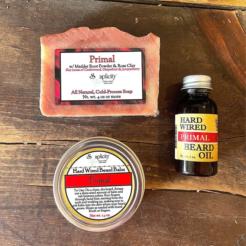Soaplicity Bearded Trio Gift Set with Hard Wired Beard Oil, Balm, & Body Soap Bar Bundles Dark Olive Green Alchemy Beard Oil, Balm & Soap Gift Set,Primal Beard Oil, Balm & Soap Gift Set,Redwood Beard Oil, Balm & Soap Gift Set,Rogue Beard Oil, Balm & Soap Gift Set,Rugged Beard Oil, Balm & Soap Gift Set,Voodoo Beard Oil, Balm & Soap Gift Set