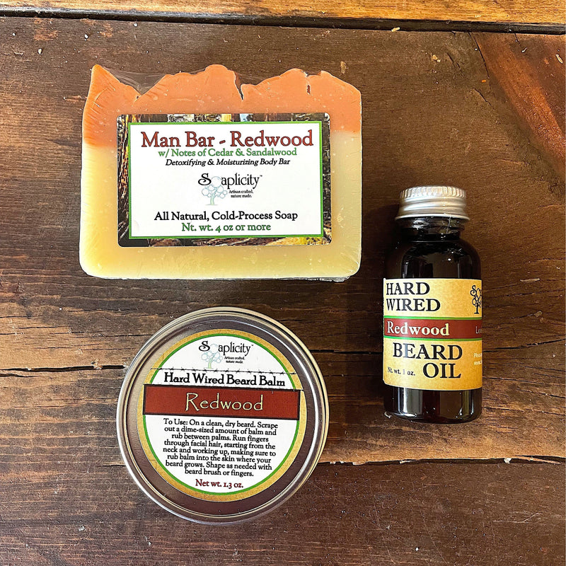 Soaplicity Bearded Trio Gift Set with Hard Wired Beard Oil, Balm, & Body Soap Bar Bundles Dark Olive Green Alchemy Beard Oil, Balm & Soap Gift Set,Primal Beard Oil, Balm & Soap Gift Set,Redwood Beard Oil, Balm & Soap Gift Set,Rogue Beard Oil, Balm & Soap Gift Set,Rugged Beard Oil, Balm & Soap Gift Set,Voodoo Beard Oil, Balm & Soap Gift Set