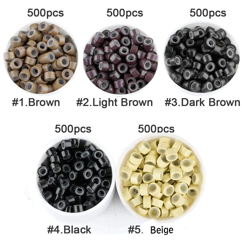 VIP Extensions BEAUT Silicone Micro  Ring 5mm-  (500 pcs) Hair Extension Accessories White Smoke Black,BROWN