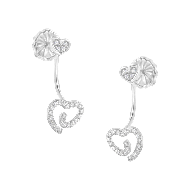 Bids.com .925 Sterling Silver 1/4 Cttw Diamond Swirl Heart Front/Back Earrings (I-J Color, I2-I3 Clarity) Earrings White Smoke White.Sterling Silver / 0.26