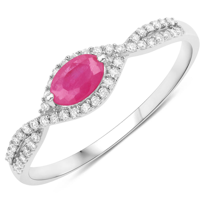 Bids.com 0.40 Carat Genuine Ruby and White Diamond 14K White Gold Ring Rings White Smoke size 5.00,size 6.00,size 7.00,size 8.00,size 9.00