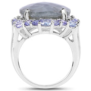 Bids.com 13.99 Carat Genuine Labradorite and Tanzanite .925 Sterling Silver Ring Rings White Smoke size 8.00,size 10.00,size 11.00,size 12.00,size 6.00,size 7.00,size 9.00