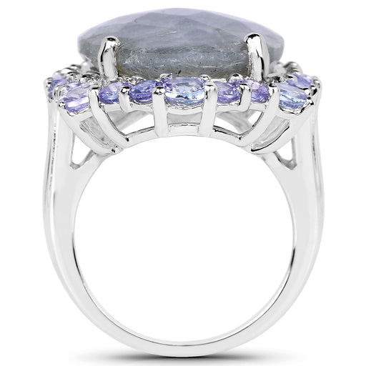 Bids.com 13.99 Carat Genuine Labradorite and Tanzanite .925 Sterling Silver Ring Rings White Smoke size 8.00,size 10.00,size 11.00,size 12.00,size 6.00,size 7.00,size 9.00