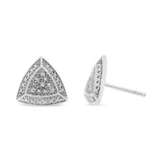 Bids.com .925 Sterling Silver Diamond-Accented Trillion Shaped 4-Stone Halo-Style Stud Earrings (H-I Color, I2-I3 Clarity) Earrings White Smoke White.Sterling Silver / 0.03