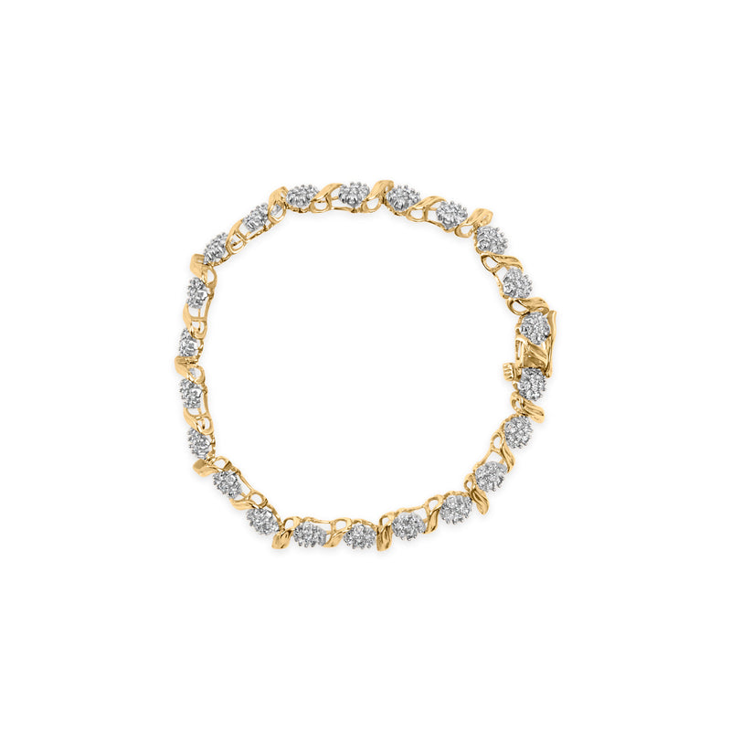 Bids.com 10K Yellow Gold 2.00 Cttw Round Cut Diamond 'S' Cluster Bracelet (J-K Color, I1-I2 Clarity) Bracelets White Smoke Yellow.Gold / 7