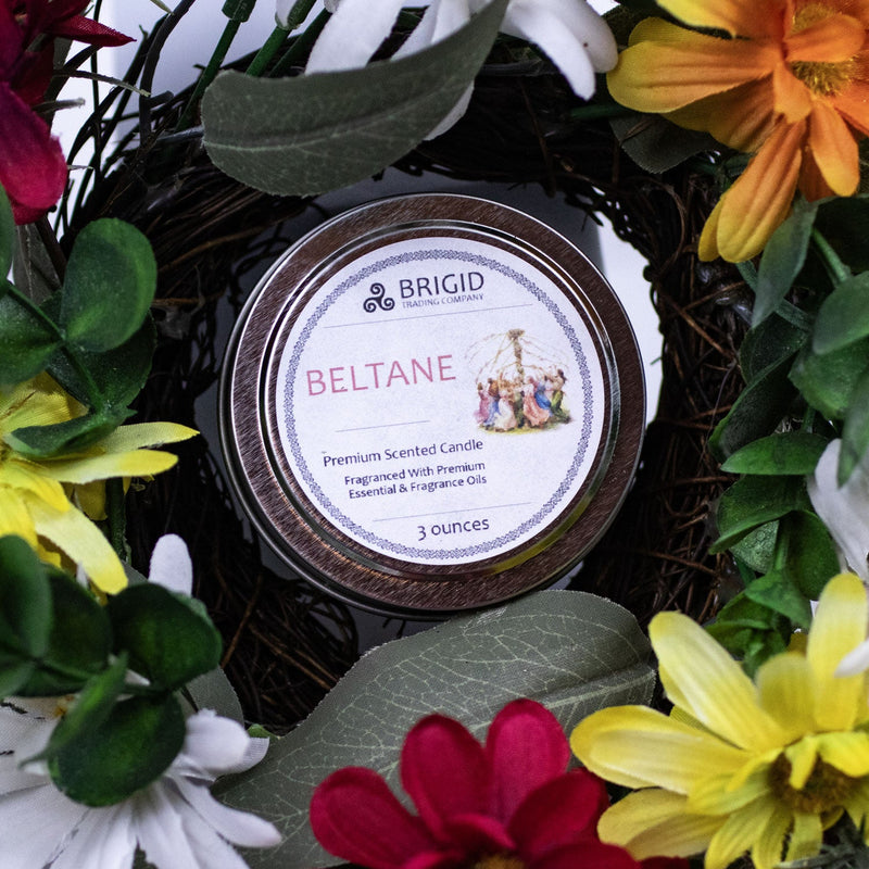 Brigid Trading Company Beltane Soy Wax Candle – Rose & Jasmine Natural Candle for May Day Premium Scented Candle Black 7oz amber jar,3oz pewter tin