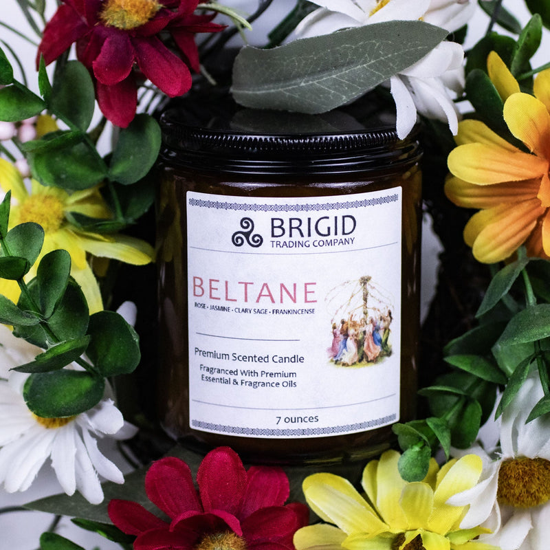 Brigid Trading Company Beltane Soy Wax Candle – Rose & Jasmine Natural Candle for May Day Premium Scented Candle Black 7oz amber jar