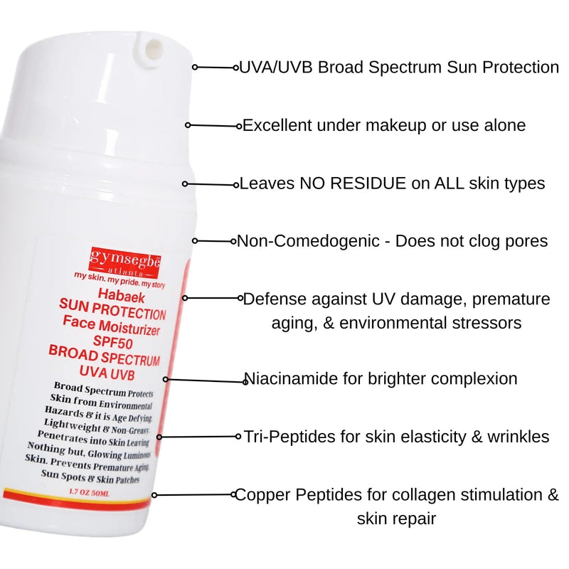 gymsegbë Habaek Sun Protection Face Moisturizer SPF50 | Peptides | Niacinamide SPF50 Anti-Aging Facial White Smoke 1 Bottle,2 Bottles Save $1.99,3 Bottles Save $5.98,4 Bottles Save $6.97