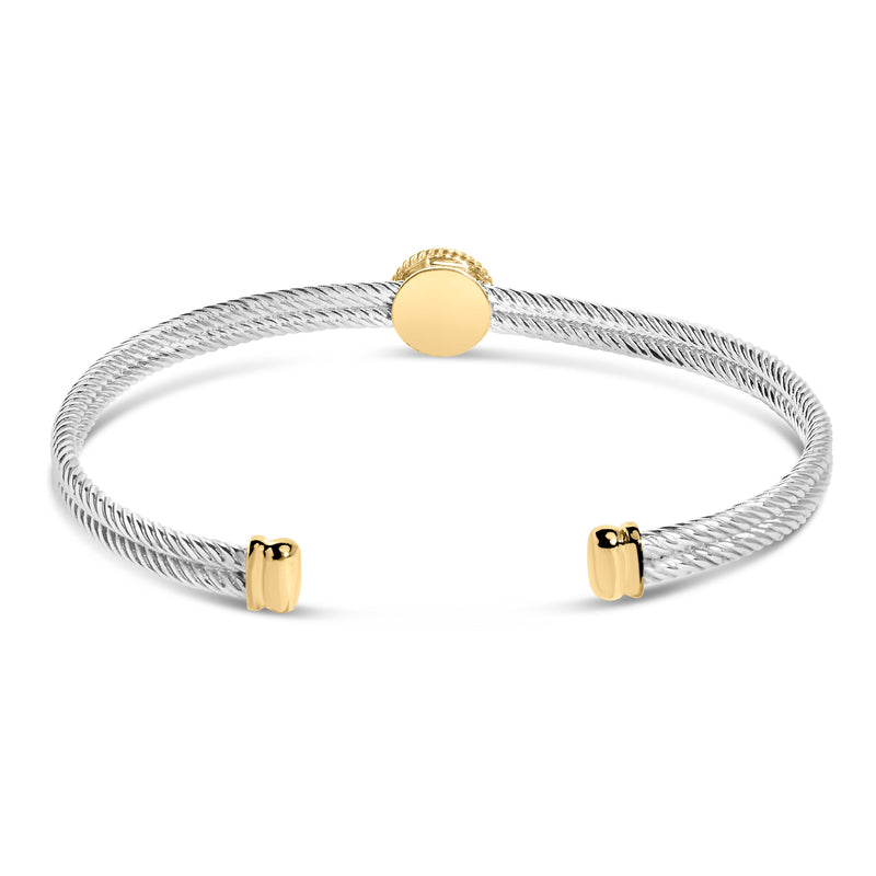 Bids.com 18K Yellow Gold Plated .925 Sterling Silver Diamond Accent  and Fleur Di Lis Medallion Bangle Bracelet (I-J Color, SI1-SI2 Clarity) - 7.25 Inches Bracelets White Smoke YellowWhite.Sterling Silver / 0.1