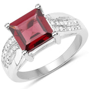 Bids.com 2.99 Carat Genuine Garnet and White Topaz .925 Sterling Silver Ring Rings White Smoke size 6.00,size 7.00,size 8.00,size 9.00