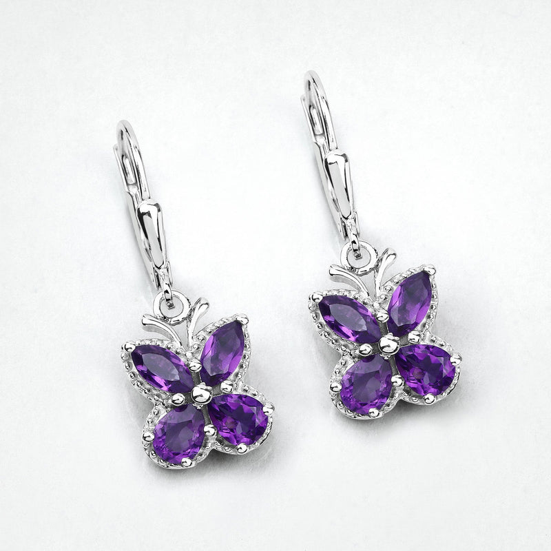 Bids.com 2.12 Carat Genuine Amethyst .925 Sterling Silver Earrings Earrings White Smoke