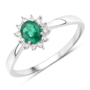 Bids.com 0.40 Carat Genuine Zambian Emerald and White Diamond 14K White Gold Ring Rings White Smoke size 5.00,size 6.00,size 7.00,size 8.00,size 9.00
