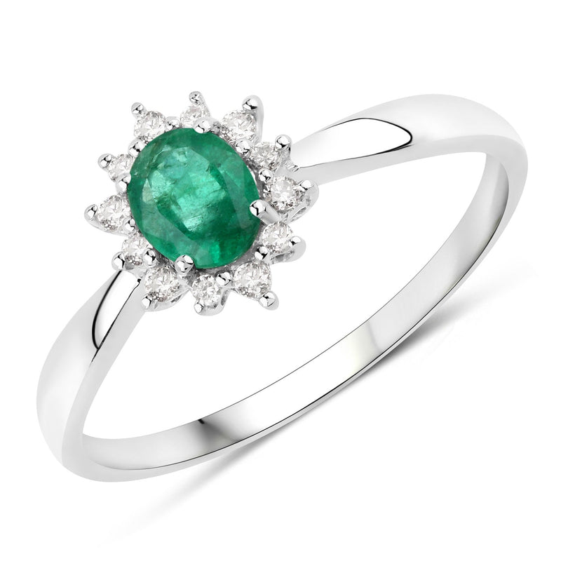 Bids.com 0.40 Carat Genuine Zambian Emerald and White Diamond 14K White Gold Ring Rings White Smoke size 5.00,size 6.00,size 7.00,size 8.00,size 9.00
