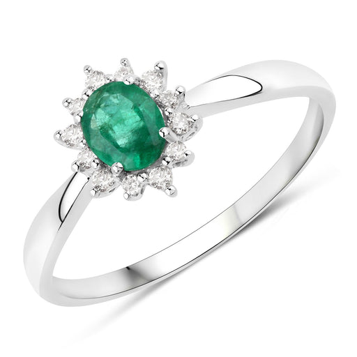 Bids.com 0.40 Carat Genuine Zambian Emerald and White Diamond 14K White Gold Ring Rings White Smoke size 5.00,size 6.00,size 7.00,size 8.00,size 9.00