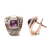 Bids.com 18K Rose Gold 1 1/2 Cttw Round Diamond and 7mm Cushion Cut Purple Amethyst Gemstone Geometrical Statement Stud Earrings (Brown and G-H Color, SI1-SI2 Clarity) Earrings White Smoke Rose.Gold / 1.56