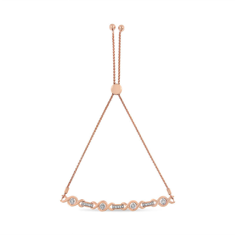 Bids.com 14K Yellow Gold Plated .925 Sterling Silver Channel Set Diamond Accent Twist 4â€-10â€ Adjustable Bolo Bracelet (I-J Color, I3 Clarity) Bracelets White Smoke Yellow.Sterling Silver / 7,Rose.Sterling Silver / 7