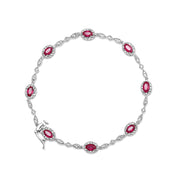Bids.com 10K White Gold 4.5mm x 3mm Oval Ruby and Diamond Link Bracelet (H-I Color, SI1-SI2 Clarity)  - Size 7" Bracelets White Smoke White.Gold / 7