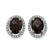 Bids.com 2.39 Carat Genuine White Diamond & Smoky Quartz .925 Sterling Silver Earrings Earrings White Smoke